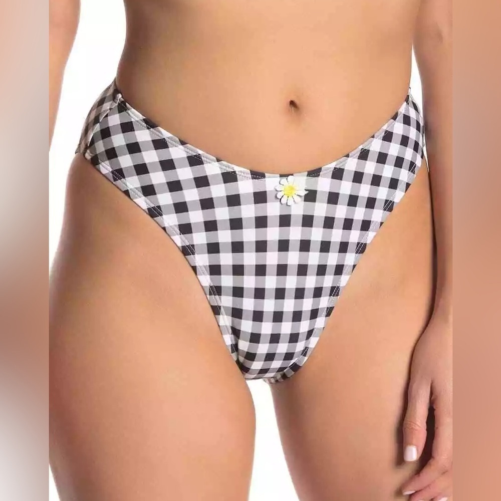 NWT Betsey Johnson Bikini Bottoms Size XL High Leg Cut Black White Gingham Print